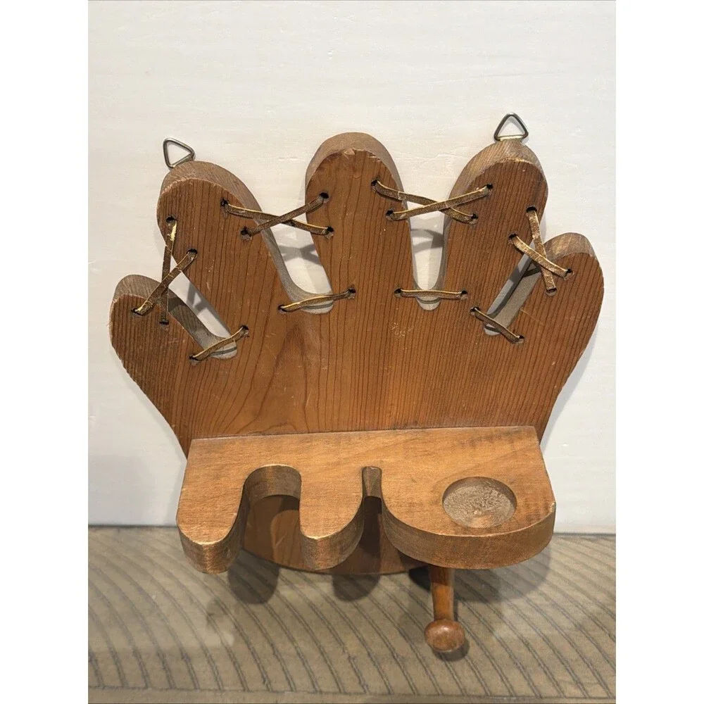 Wooden shelf Baseball Glove Mitt Wall Mount Bat Ball Holder Display Rack